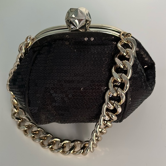 Betsey Johnson Handbags - Betsey Johnson petite sequined bag w/ gold link handle. 7”W x 6”H x 3”D